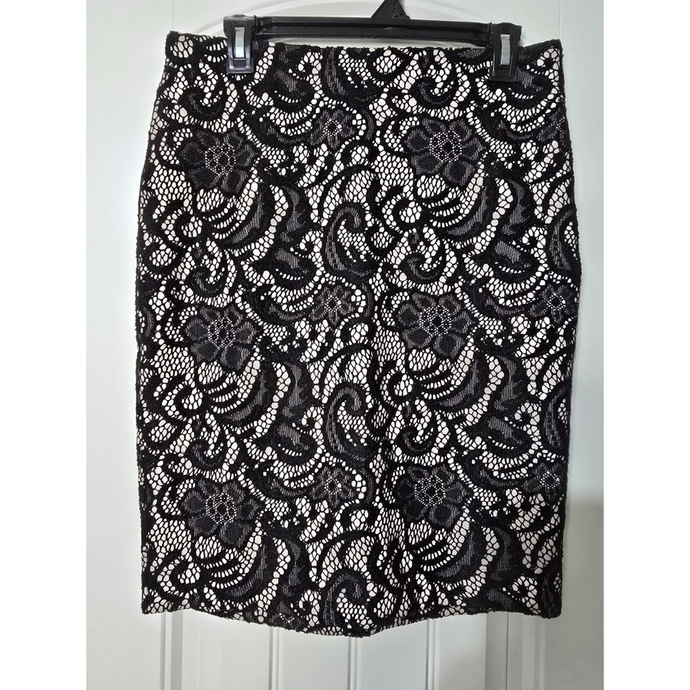 Ann Taylor Straight & Pencil Skirt Womens Size 6 Black Lace Side Zipper Casual